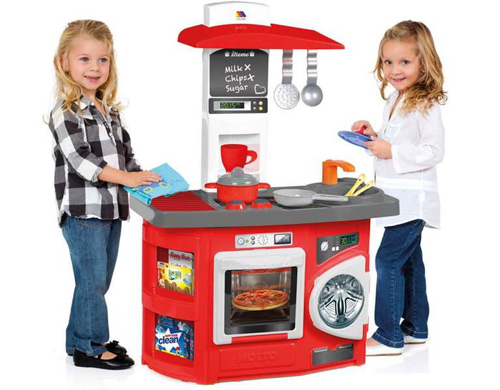 Molto - Cuisine jouet rouge 81 cm avec 12 accessoires pour enfants, sans pile - Plastique