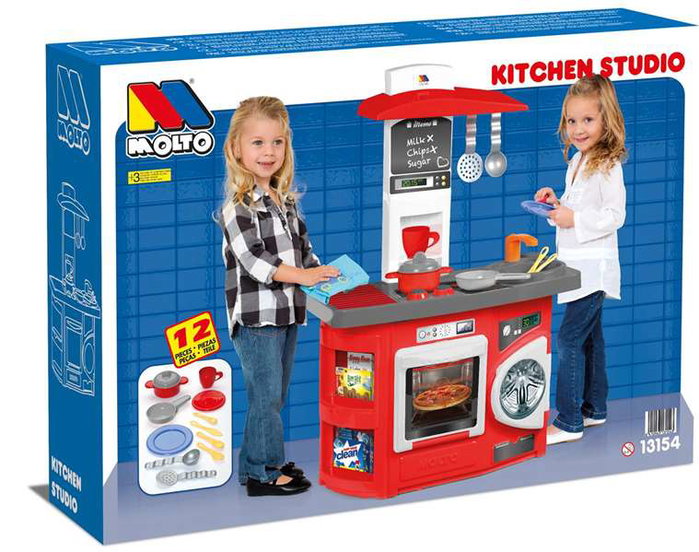 Molto - Cuisine jouet rouge 81 cm avec 12 accessoires pour enfants, sans pile - Plastique