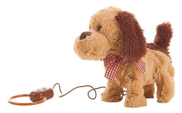 Creaciones Llopis - Peluche chien interactif qui marche et aboie, télécommandé par câble, 22 cm, pour enfant dès 3 ans (fonctionne avec 4 piles LR06 non incluses)