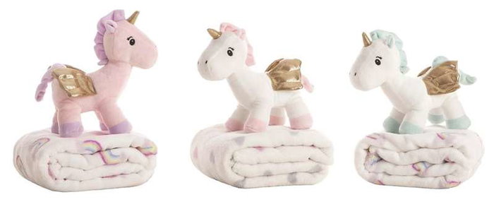 Creaciones Llopis Peluche licorne 26 cm avec manteau 90x75 cm - Modèles assortis