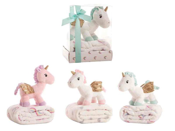 Creaciones Llopis Peluche licorne 26 cm avec manteau 90x75 cm - Modèles assortis