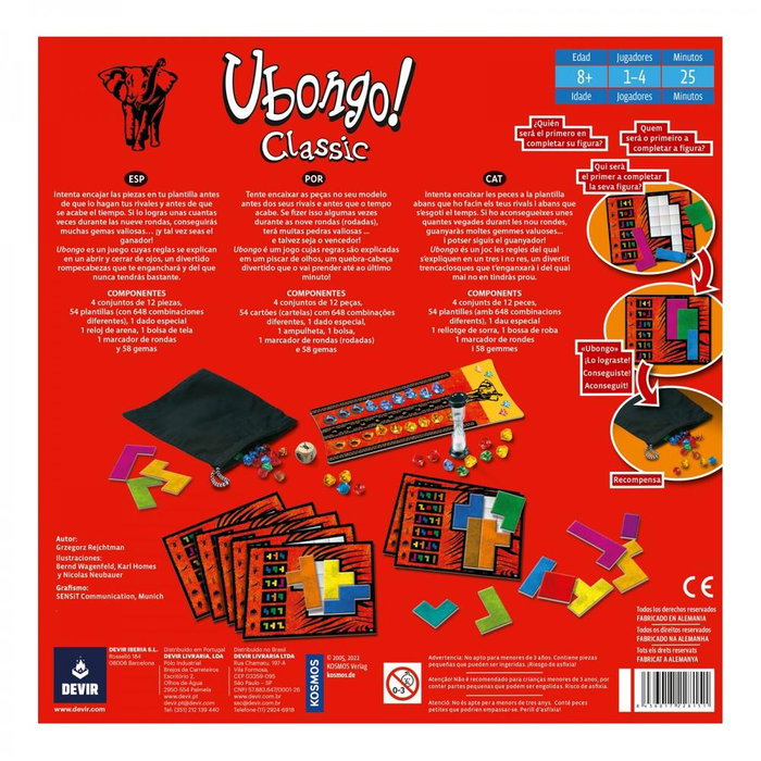 Devir Jeu de Société Ubongo Version Trilingue Espagnol Portugais Catalan 8+