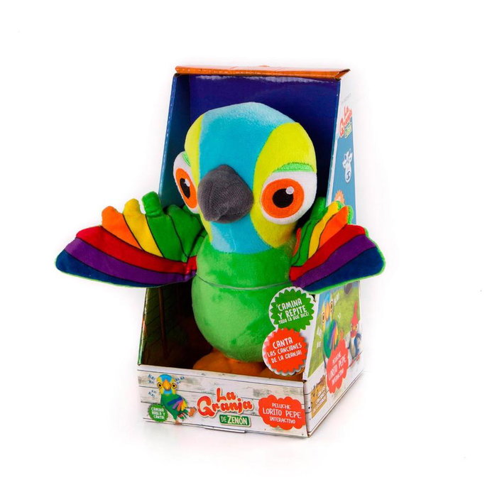 Bandai Peluche Interactif Lorito Pepe - La Granja de Zenón - Parle et Marche - Jouet Enfant
