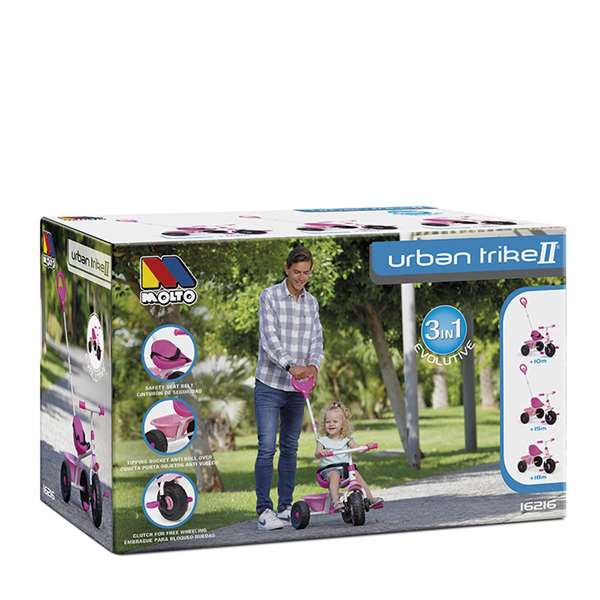Molto Triciclo Urban Trike 3-en-1 Tricycle Évolutif pour Enfant Rose, de 10 à 18 mois