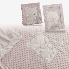 Creaciones Llopis - Couverture double (100x75 cm) en polyester avec motif ours brodé vison - Inclut une boîte cadeau