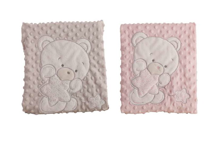 Creaciones Llopis - Couverture double (100x75 cm) en polyester avec motif ours brodé vison - Inclut une boîte cadeau