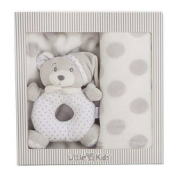 Creaciones Llopis - Set couverture grise 100 x 75 cm et hochet 16 cm pour bébé - Polyester