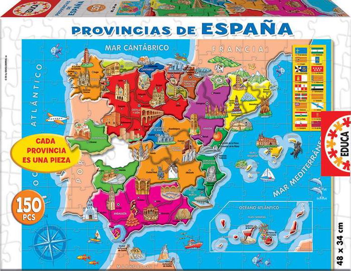 Educa Puzzle 150 piezas - Puzzle des provinces d'Espagne en 150 pièces - Pour enfants de 6 à 8 ans - Langue : Espagnol/Anglais