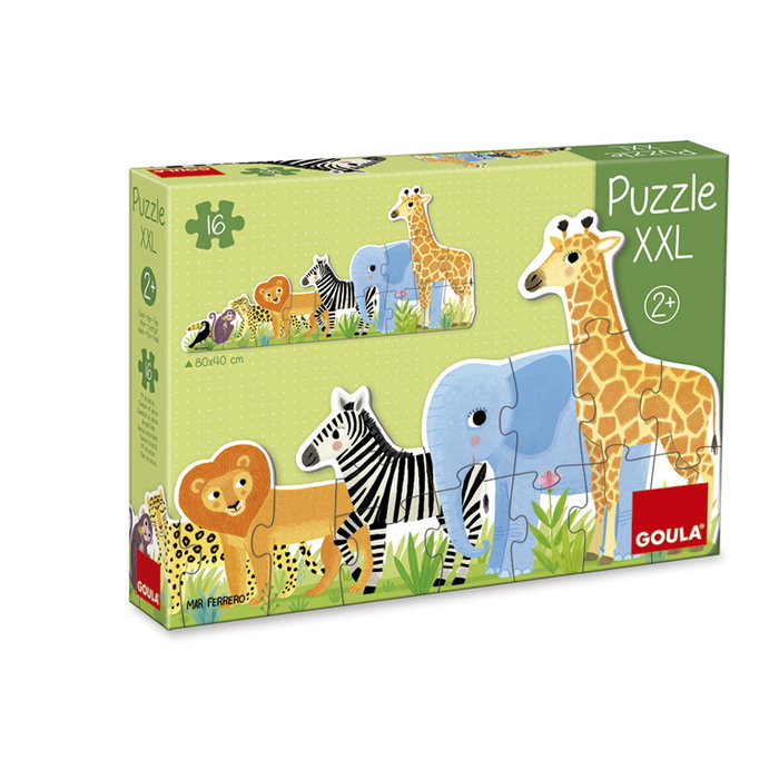 Goula Puzzle XXL décroissant Animaux de la Jungle 16 pièces grand format - Jeu éducatif en carton pour enfants dès 2 ans