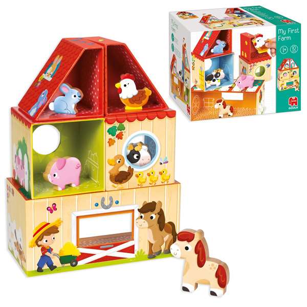 Goula Mon Premier Jeu de Construction de Ferme en Bois - 10 Pièces à Empiler et Construire - Jouet d'Éveil pour Enfants de 1 à 2 Ans