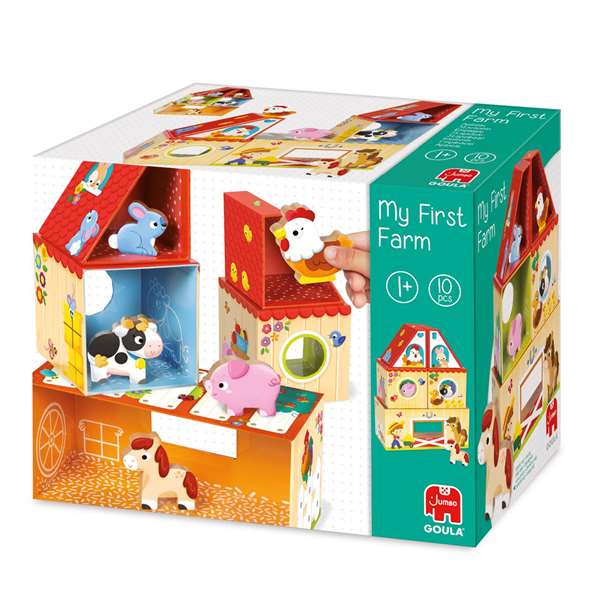 Goula Mon Premier Jeu de Construction de Ferme en Bois - 10 Pièces à Empiler et Construire - Jouet d'Éveil pour Enfants de 1 à 2 Ans