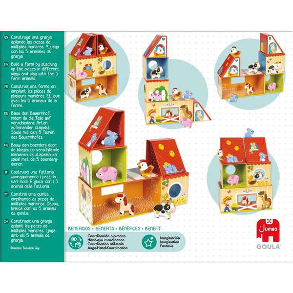 Goula Mon Premier Jeu de Construction de Ferme en Bois - 10 Pièces à Empiler et Construire - Jouet d'Éveil pour Enfants de 1 à 2 Ans