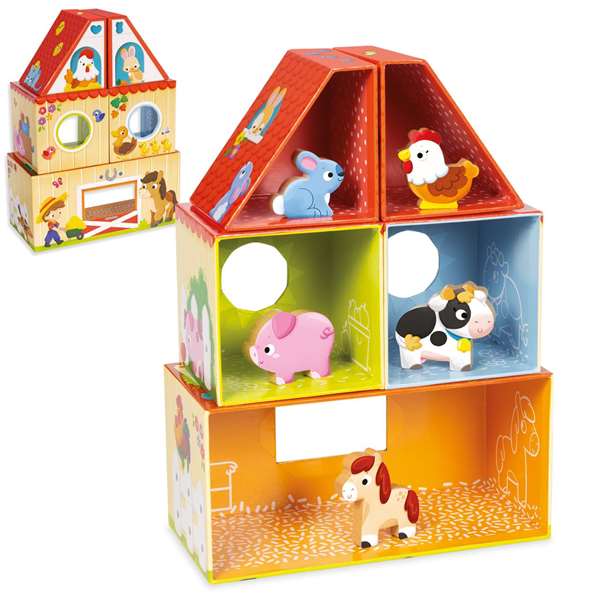 Goula Mon Premier Jeu de Construction de Ferme en Bois - 10 Pièces à Empiler et Construire - Jouet d'Éveil pour Enfants de 1 à 2 Ans