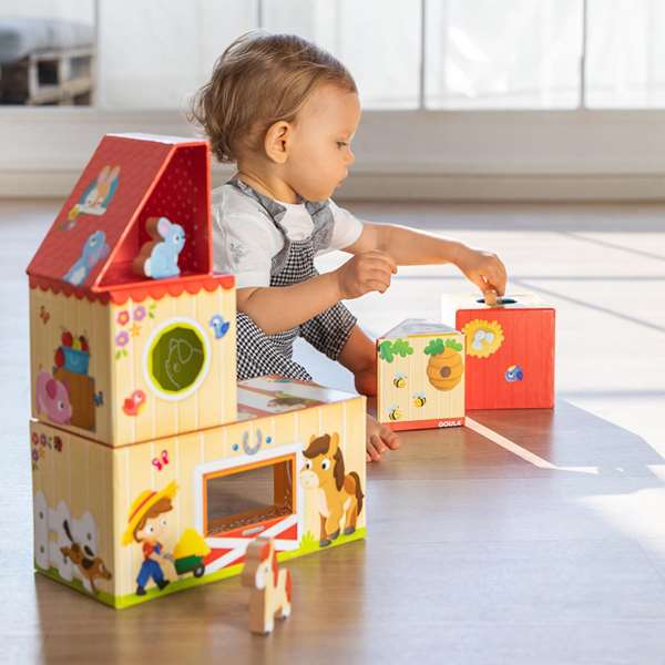 Goula Mon Premier Jeu de Construction de Ferme en Bois - 10 Pièces à Empiler et Construire - Jouet d'Éveil pour Enfants de 1 à 2 Ans