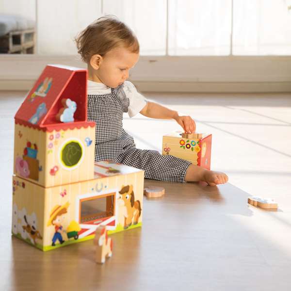 Goula Mon Premier Jeu de Construction de Ferme en Bois - 10 Pièces à Empiler et Construire - Jouet d'Éveil pour Enfants de 1 à 2 Ans