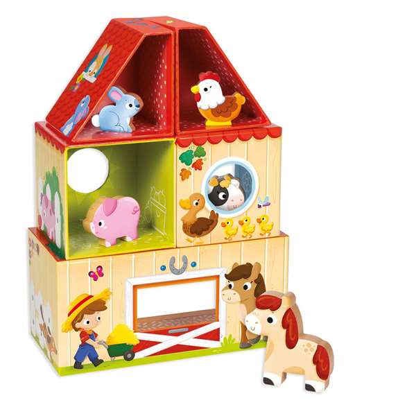 Goula Mon Premier Jeu de Construction de Ferme en Bois - 10 Pièces à Empiler et Construire - Jouet d'Éveil pour Enfants de 1 à 2 Ans