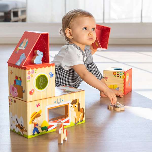 Goula Mon Premier Jeu de Construction de Ferme en Bois - 10 Pièces à Empiler et Construire - Jouet d'Éveil pour Enfants de 1 à 2 Ans