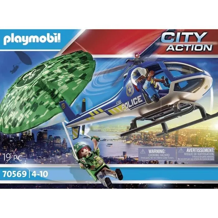 Playmobil 70569 - Hélicoptère de Police avec Parachutiste, Jouet Figurine City Action Les Policiers, Enfant Dès 4 Ans