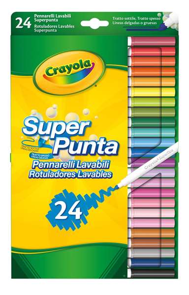Crayola - 24 Marqueurs lavables super pointe, multicolores - Boîte de 18 x 1 x 30,5 cm Crayola - 24 Marqueurs lavables super pointe, multicolores - Boîte de 18 x 1 x 30,5 cm