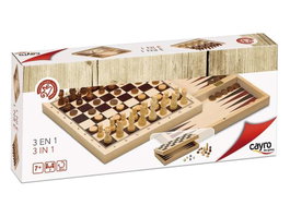 Cayro Jeu de Société 3 en 1 en Bois : Échecs, Dames et Backgammon - Plateau 29 x 29 cm - Multilingue