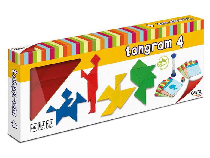 Cayro - Jeu de 4 Tangrams en bois, pour jusqu'à 4 joueurs avec 3 niveaux de difficulté (31.5x18x3 cm)