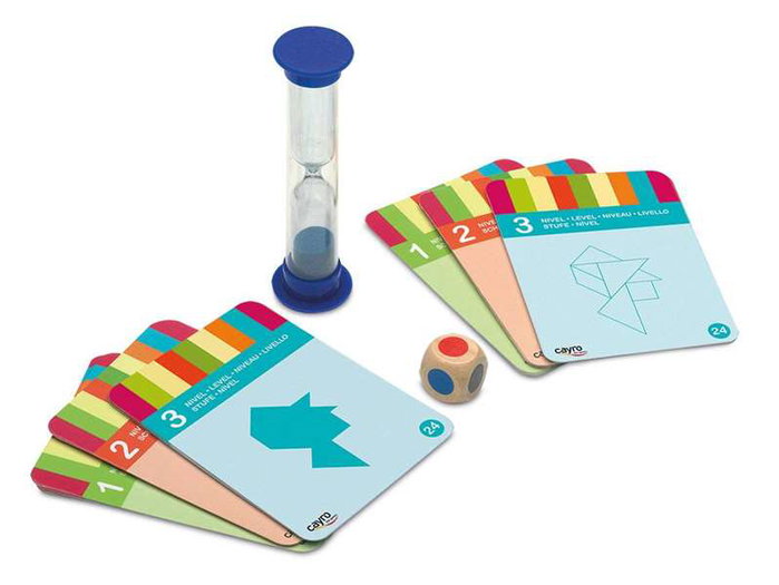 Cayro - Jeu de 4 Tangrams en bois, pour jusqu'à 4 joueurs avec 3 niveaux de difficulté (31.5x18x3 cm)
