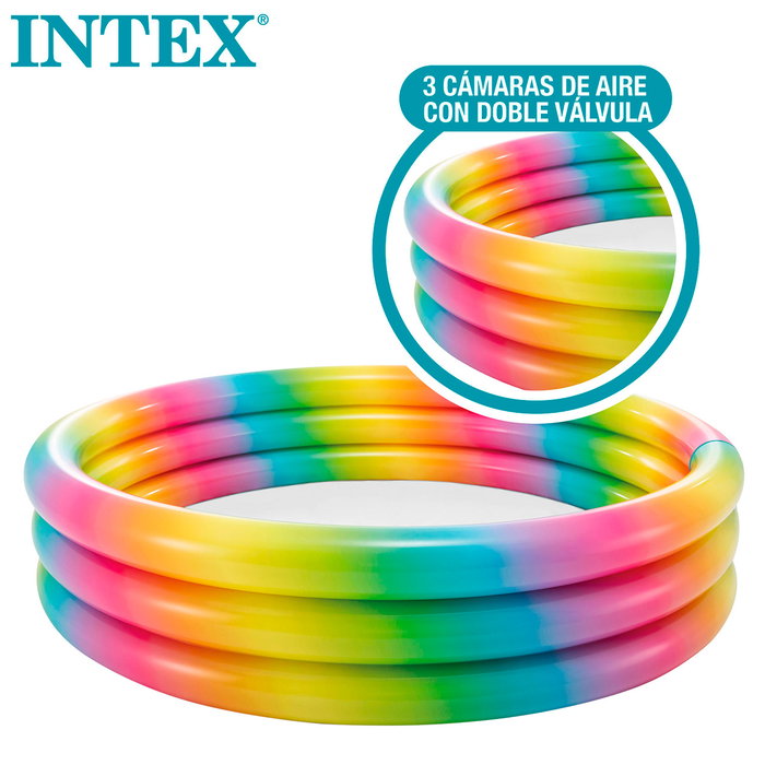 Intex - Piscine Gonflable 3 Anneaux Multicolore 168 x 38 cm 581 Litres - Pointillés colorés - À partir de 2 ans - 58449Np