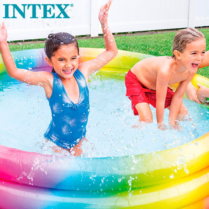 Intex - Piscine Gonflable 3 Anneaux Multicolore 168 x 38 cm 581 Litres - Pointillés colorés - À partir de 2 ans - 58449Np