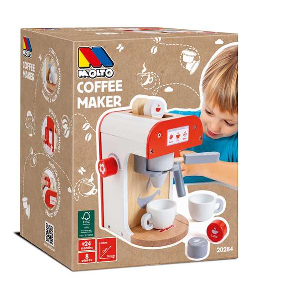 Molto Machine à café jouet en bois avec 8 accessoires - Pour enfants dès 1 an (Langues: espagnol, anglais) Molto Machine à café jouet en bois avec 8 accessoires - Pour enfants dès 1 an (Langues: espagnol, anglais)