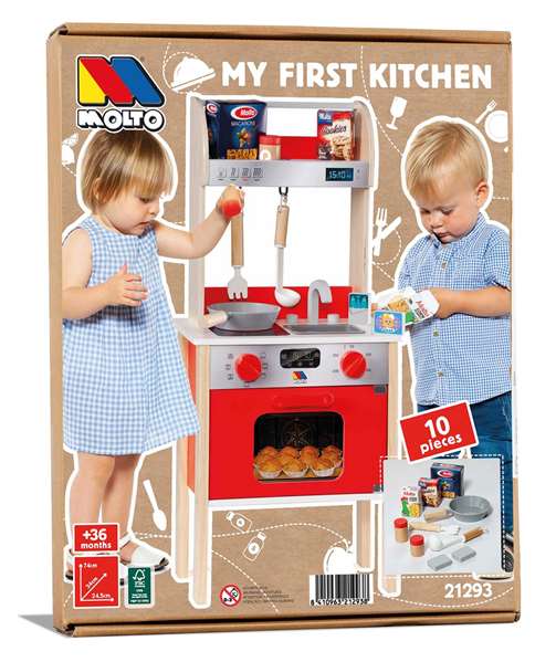 Molto Cuisine jouet en bois pour enfants - Ma première cuisine avec 10 accessoires - Dimensions 73x23,5x34 cm