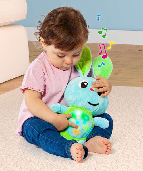 Molto Peluche Gusy Friends Lapin lumineux avec son et lumières 24 cm - Piles incluses - Langue: espagnol, anglais