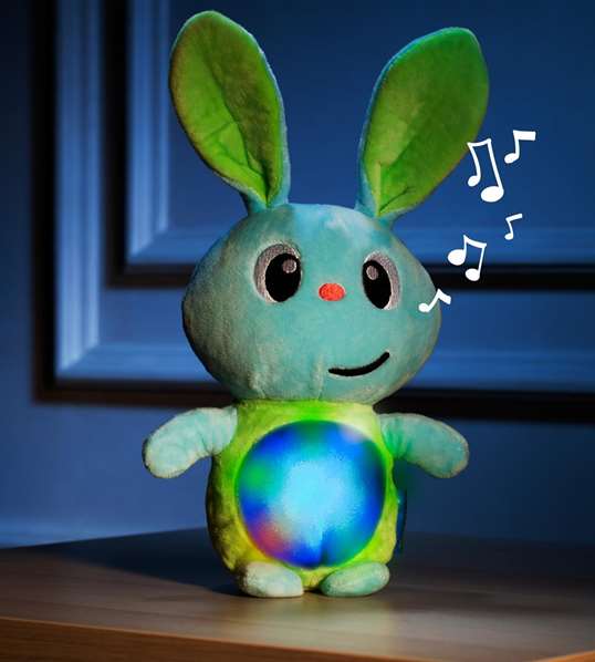 Molto Peluche Gusy Friends Lapin lumineux avec son et lumières 24 cm - Piles incluses - Langue: espagnol, anglais