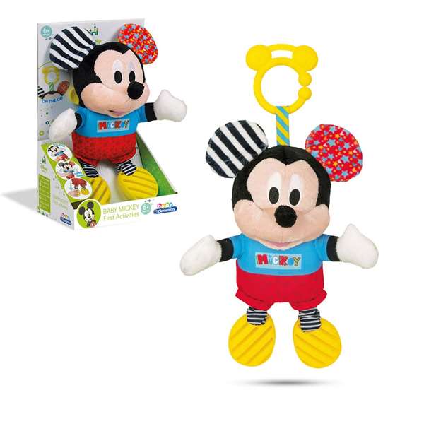 Disney Peluche Bébé Mickey avec Textures Sensoriel - Activités d'Éveil pour Nourrisson, Sonajero et Couleurs Stimulantes