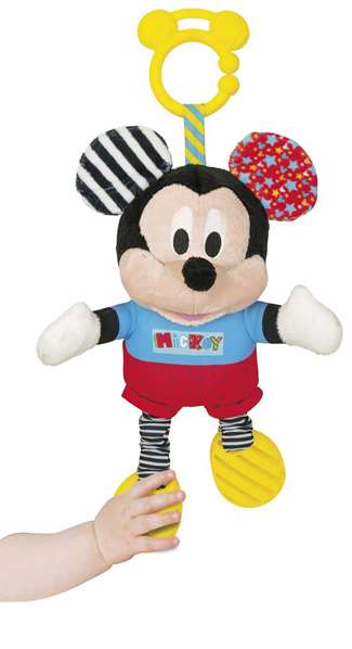 Disney Peluche Bébé Mickey avec Textures Sensoriel - Activités d'Éveil pour Nourrisson, Sonajero et Couleurs Stimulantes