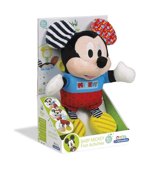 Disney Peluche Bébé Mickey avec Textures Sensoriel - Activités d'Éveil pour Nourrisson, Sonajero et Couleurs Stimulantes