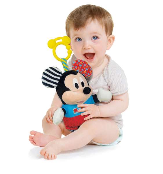 Disney Peluche Bébé Mickey avec Textures Sensoriel - Activités d'Éveil pour Nourrisson, Sonajero et Couleurs Stimulantes