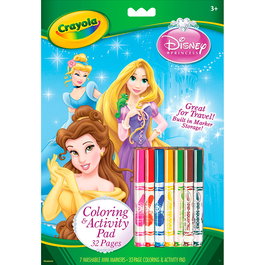 Crayola - Livre d'Activités et de Coloriage des Princesses Disney - Album avec Jeux, Enigmes et 7 Marqueurs Lavables - 32 Pages - Pour Enfants à partir de 3 Ans - Version Espagnole