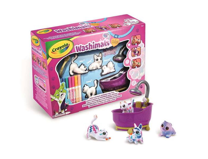 Crayola Washimals - Nouveau Set de Baignoire et 4 Animaux Lavables avec 6 Marqueurs - Ensemble de Jeu Créatif Réutilisable pour Enfants - Référence 74-7453