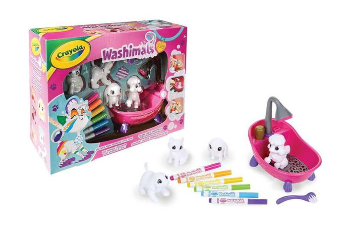 Crayola Washimals - Nouveau Set de Baignoire et 4 Animaux Lavables avec 6 Marqueurs - Ensemble de Jeu Créatif Réutilisable pour Enfants - Référence 74-7453