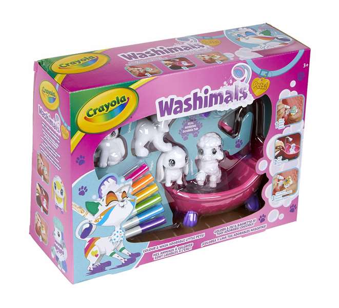 Crayola Washimals - Nouveau Set de Baignoire et 4 Animaux Lavables avec 6 Marqueurs - Ensemble de Jeu Créatif Réutilisable pour Enfants - Référence 74-7453