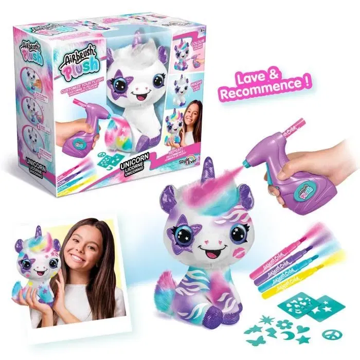 Canal Toys Peluche à Personnaliser Licorne - Set Créatif avec Airbrush Électrique, 120+ Pochoirs et Feutres pour Enfants 6+ Ans Canal Toys Peluche à Personnaliser Licorne - Set Créatif avec Airbrush Électrique, 120+ Pochoirs et Feutres pour Enfants 6+ Ans