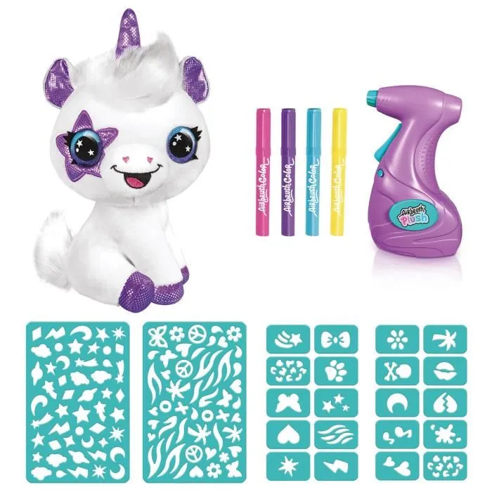 Canal Toys Peluche à Personnaliser Licorne - Set Créatif avec Airbrush Électrique, 120+ Pochoirs et Feutres pour Enfants 6+ Ans Canal Toys Peluche à Personnaliser Licorne - Set Créatif avec Airbrush Électrique, 120+ Pochoirs et Feutres pour Enfants 6+ Ans