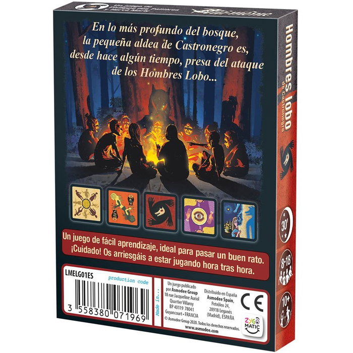 Asmodee Jeu de société Les Loups-Garous de Castronegro – Jeu de cartes de déduction sociale pour 8 à 18 joueurs – Version espagnole