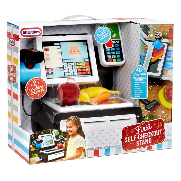Little Tikes - Ma première caisse enregistreuse de supermarché - Jouet interactif avec lumières, sons, scanner, monnaie et accessoires - À partir de 2 ans