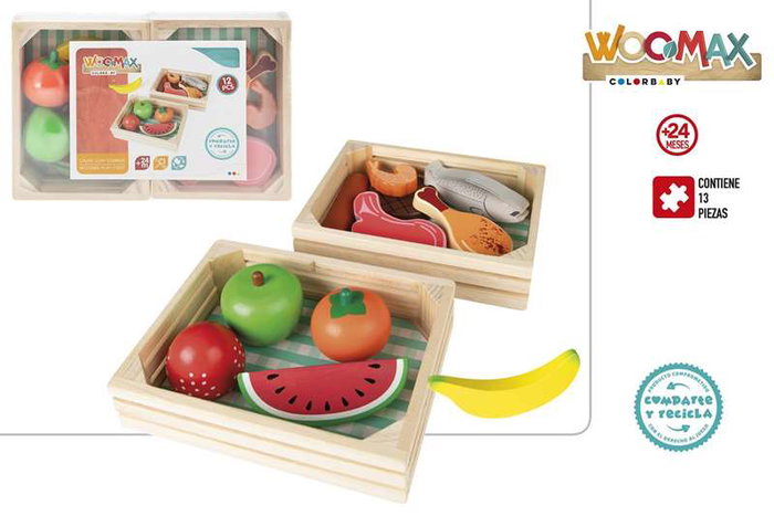 Color Baby - Set de 2 boîtes repas en bois avec 13 pièces - Jouet d'éveil pour enfants à partir de 36 mois - Bois naturel