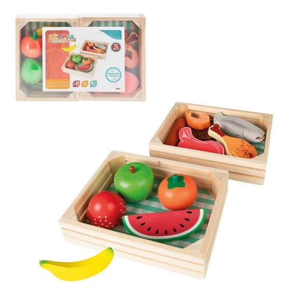 Color Baby - Set de 2 boîtes repas en bois avec 13 pièces - Jouet d'éveil pour enfants à partir de 36 mois - Bois naturel