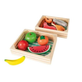 Color Baby - Set de 2 boîtes repas en bois avec 13 pièces - Jouet d'éveil pour enfants à partir de 36 mois - Bois naturel