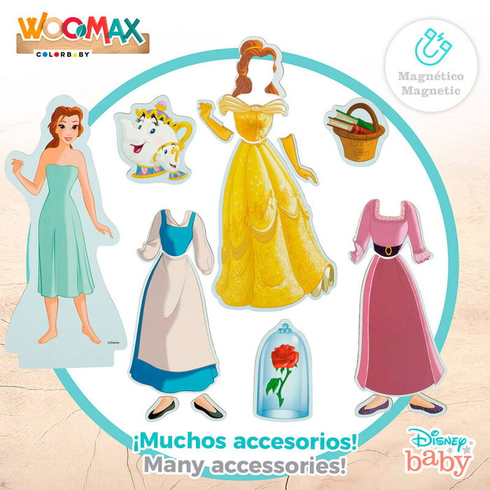 WOOMAX Jeu Magnétique en Bois Princesses Disney - 45 Pièces - Développe la Créativité - À Partir de 3 Ans