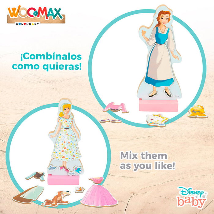 WOOMAX Jeu Magnétique en Bois Princesses Disney - 45 Pièces - Développe la Créativité - À Partir de 3 Ans