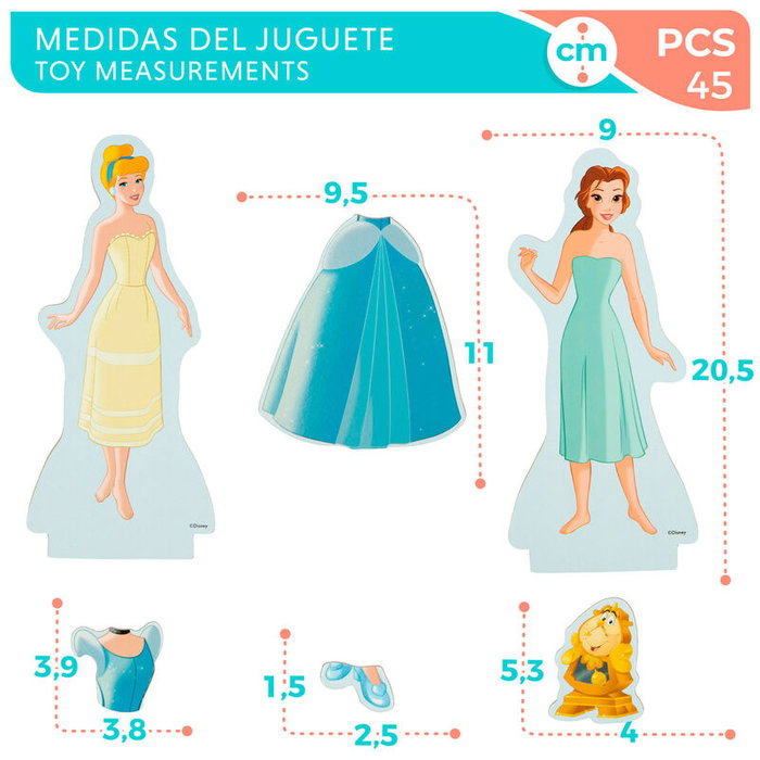 WOOMAX Jeu Magnétique en Bois Princesses Disney - 45 Pièces - Développe la Créativité - À Partir de 3 Ans